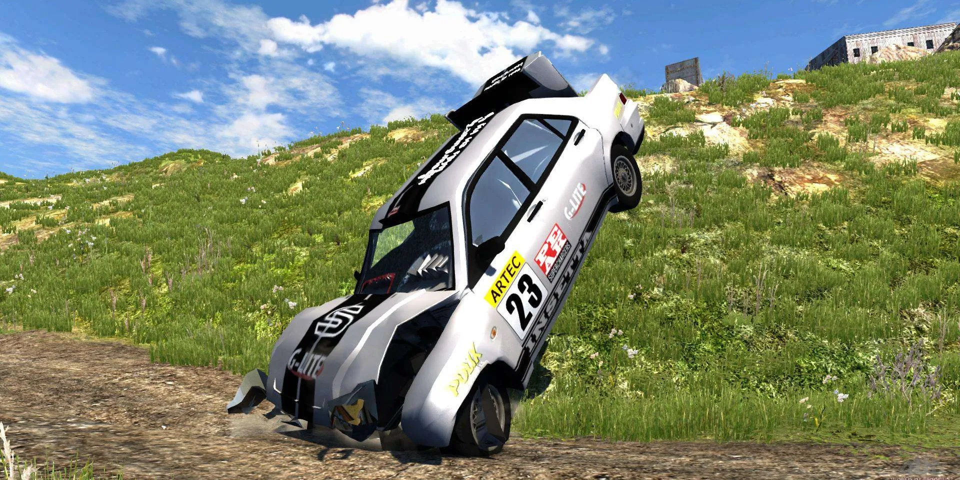 A car crashing from off a cliff in BeamNG.drive