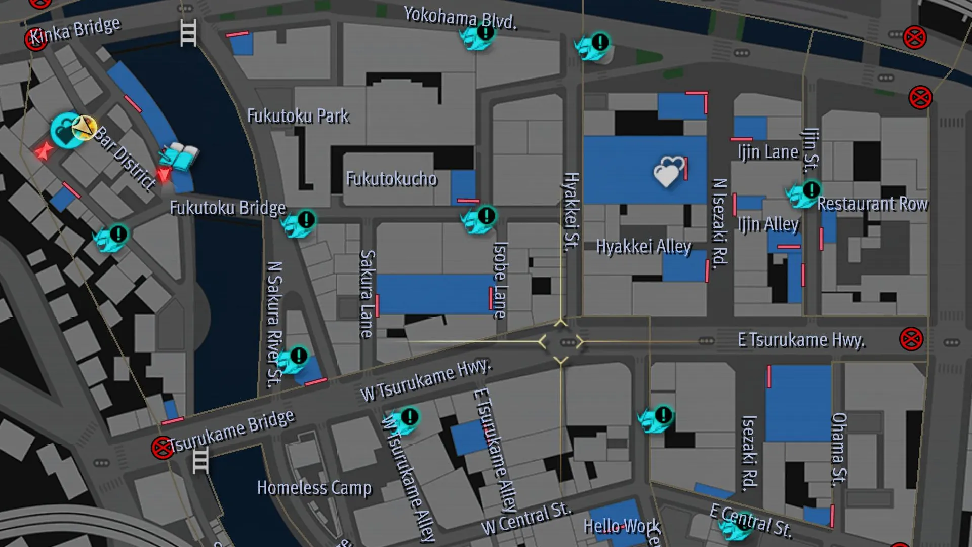 Como un Dragón Riqueza Infinita, Puntos de Despertar por todo el Mapa de Yokohama