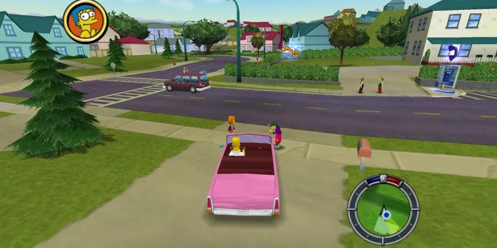 Homer Driving Pink Car in Hit and Run mission