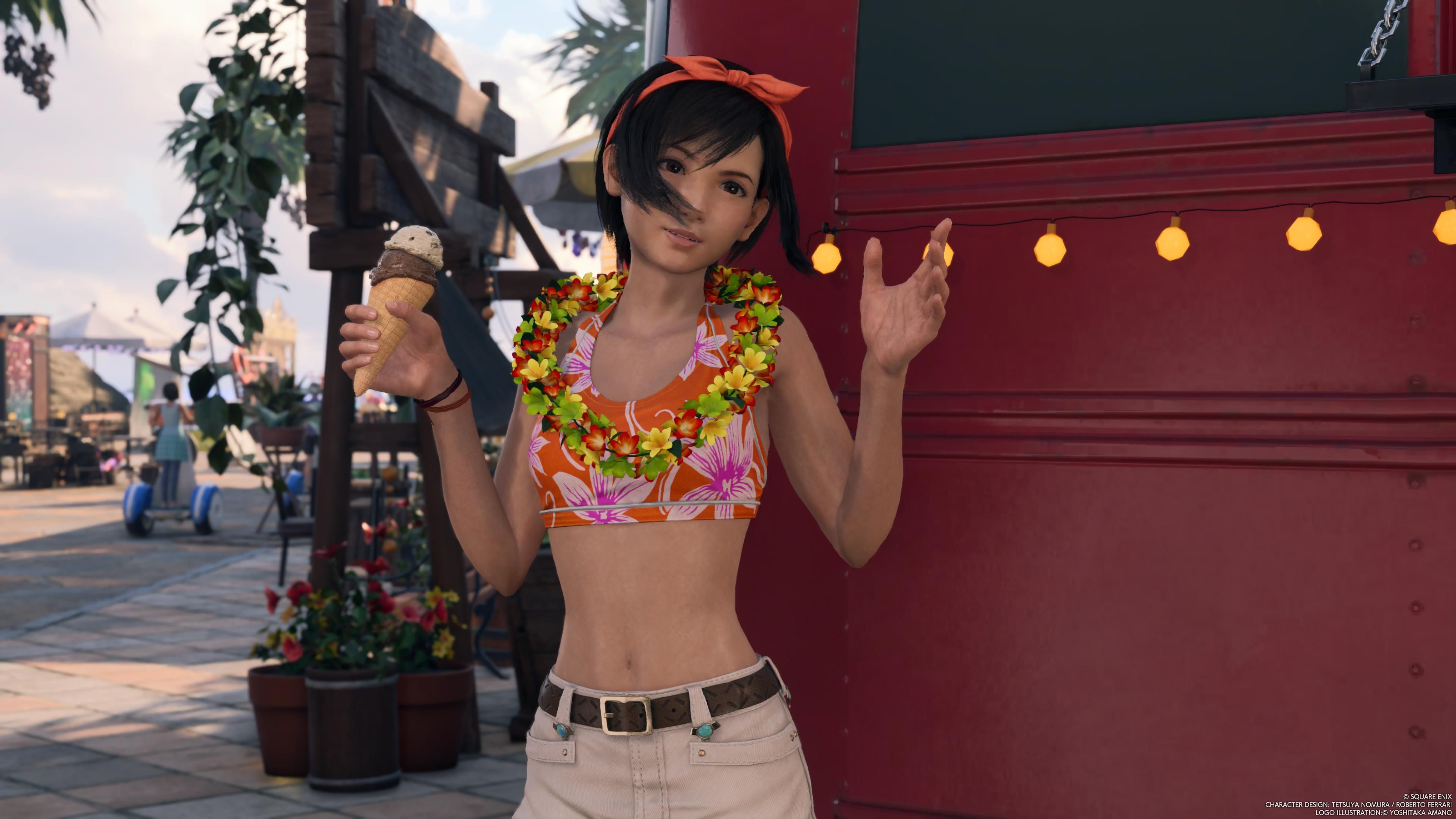 优菲在最终幻想7重生的索尔瓦港手持冰激凌的形象