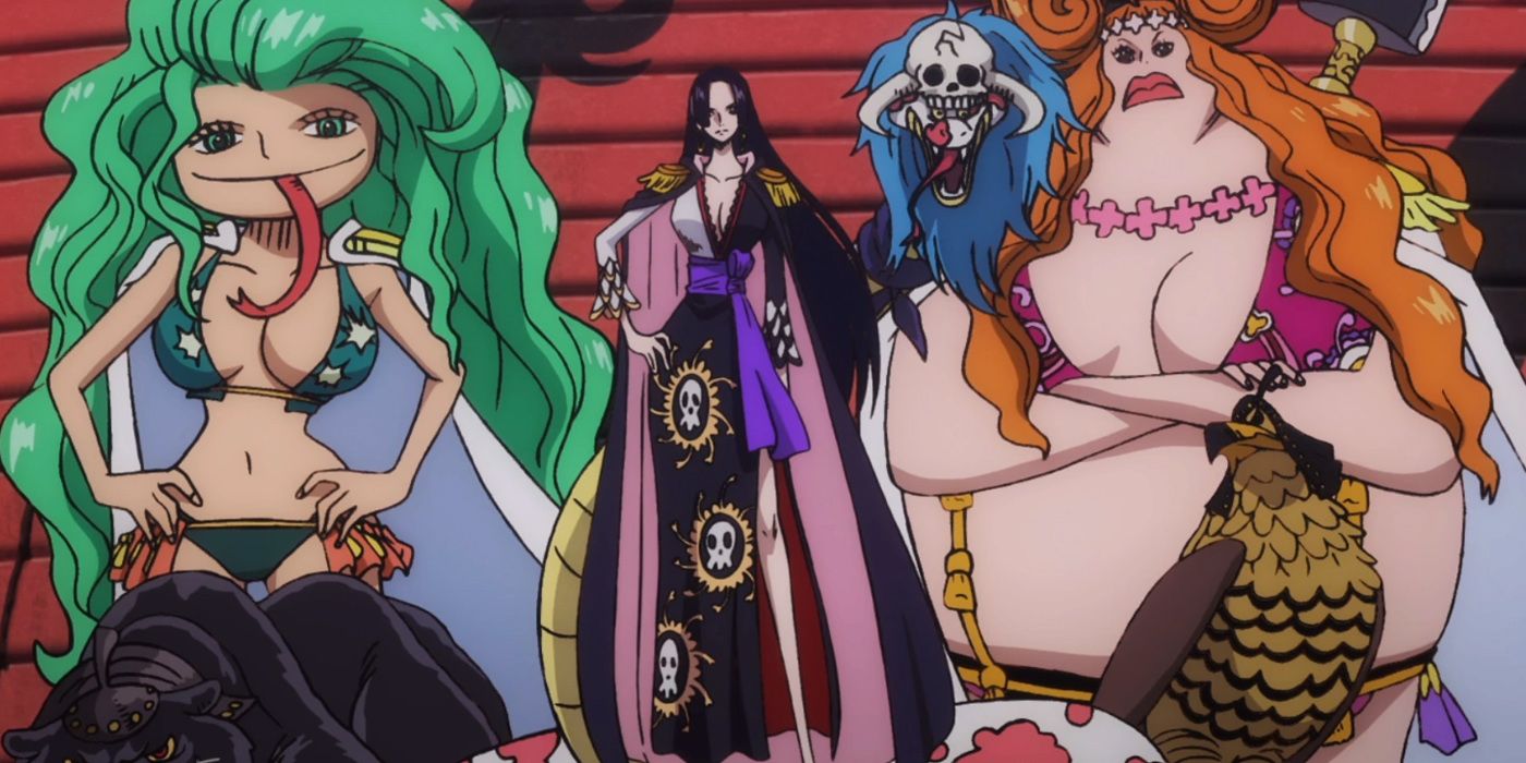 One Piece : Boa Hancock se tenant avec ses sœurs