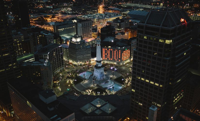 An aerial view of downtown Indianapolis, Indiana’s capital.