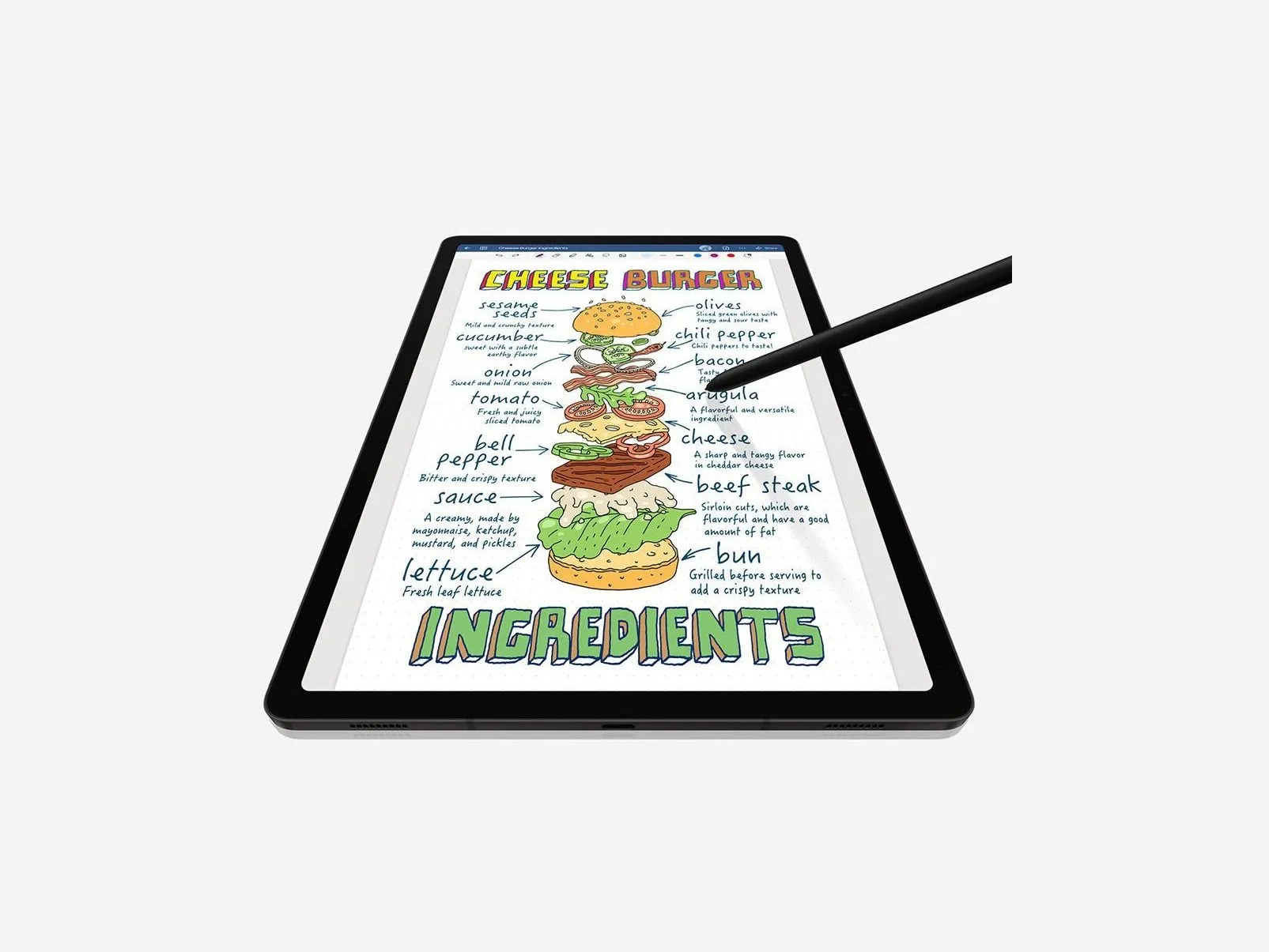 三星 Galaxy Tab S9 搭载 S-Pen，创造出一个汉堡菜单