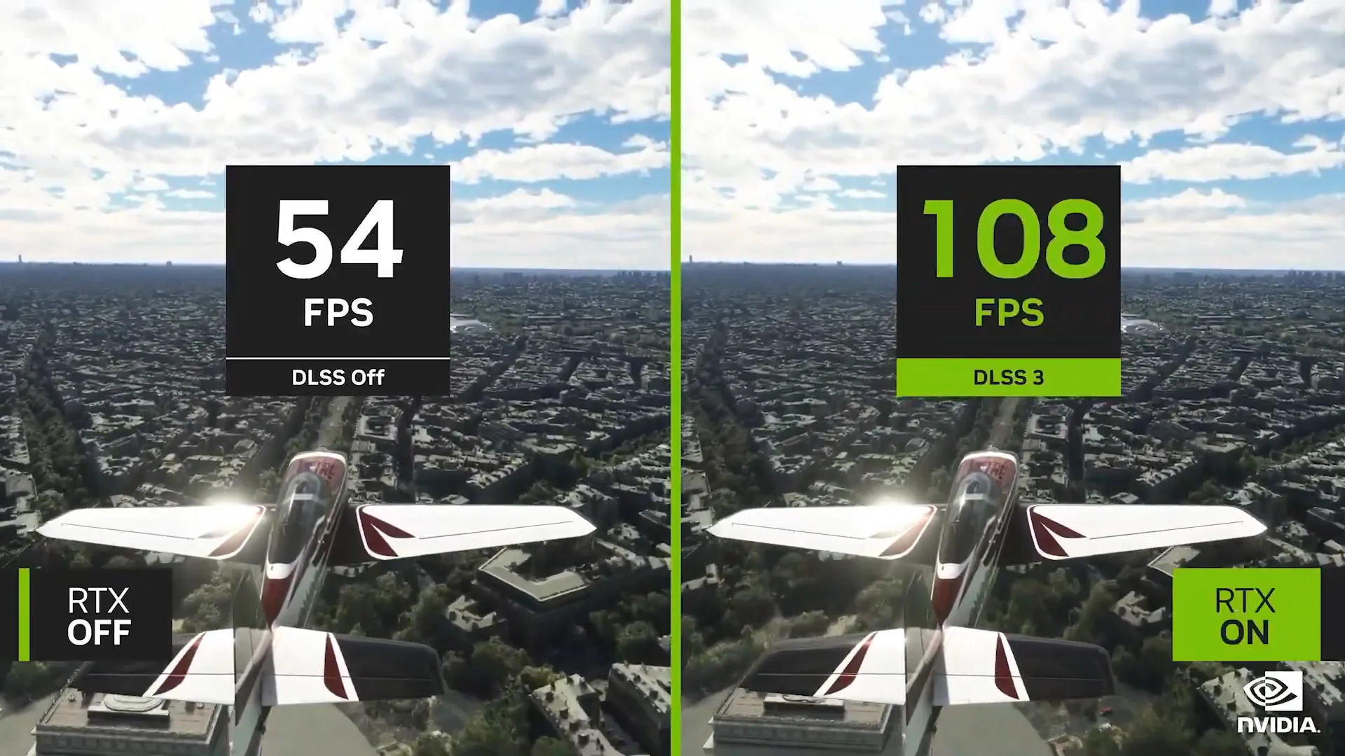 Nvidia DLSS 3 in esecuzione su Microsoft Flight Simulator.