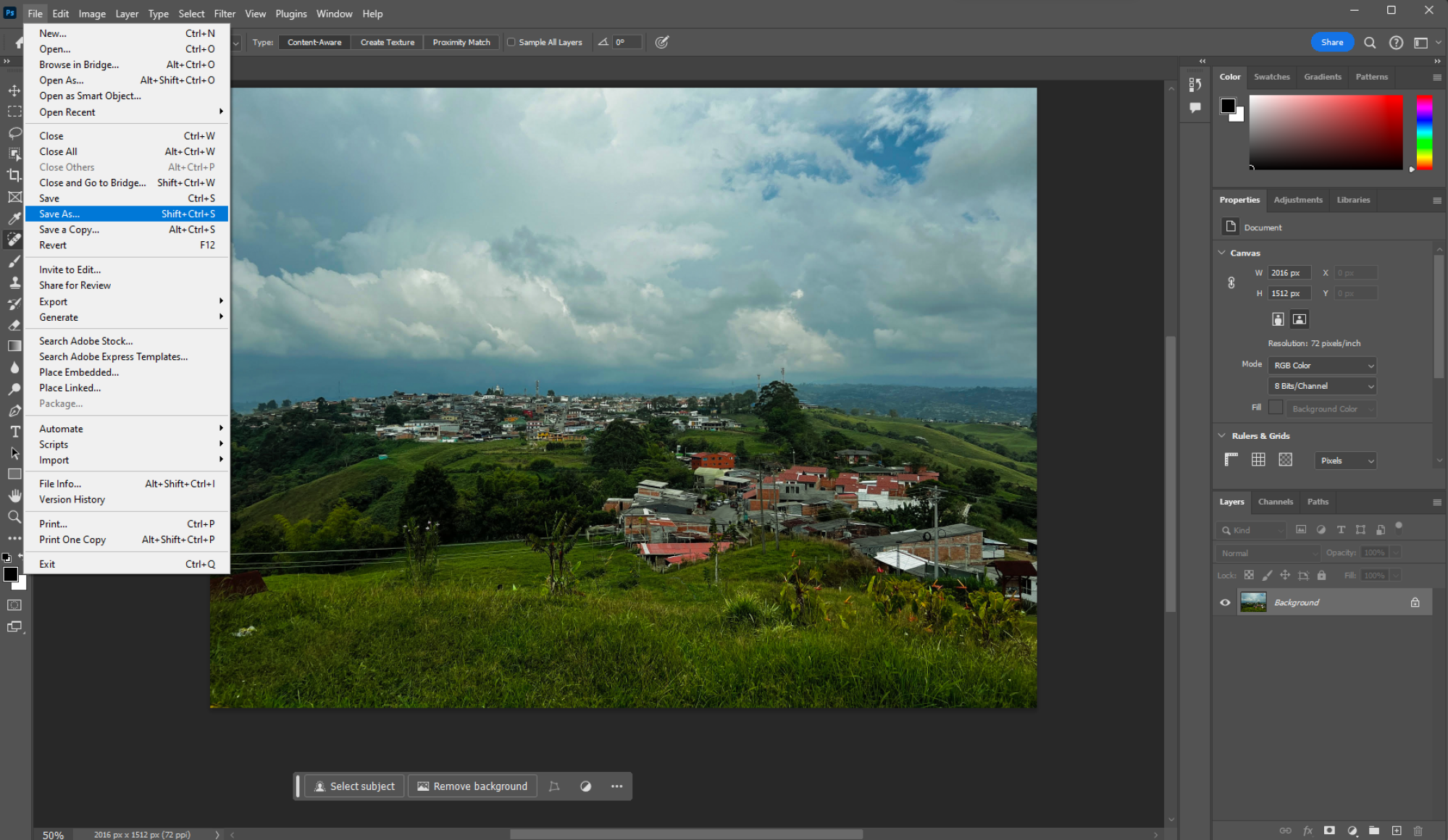 Captura de tela do Adobe Photoshop