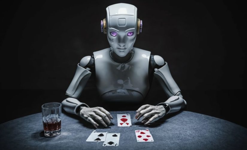 Imagen generada por IA de un robot haciendo trampas en cartas