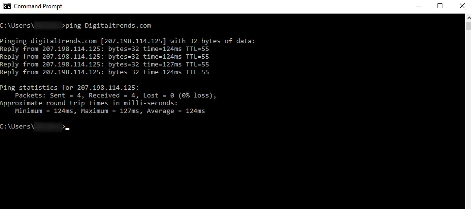 Running a ping command in the Windows Command Prompt
