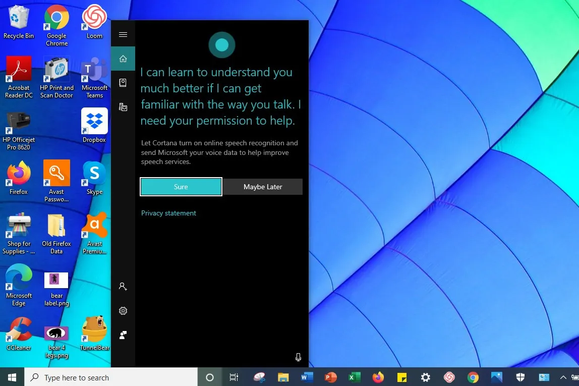 Imagem do botão de configurações do Windows 10 Cortana