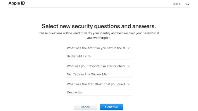 come reimpostare le domande del tuo apple id password cambia appleid question step 3