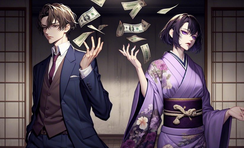 personagens de anime jogando dinheiro fora