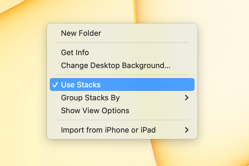 Usa Stacks nel menu di scelta rapida del desktop su Mac.