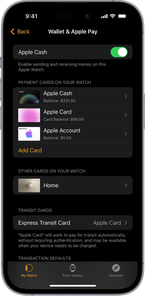 Schermata dell'app Apple Watch