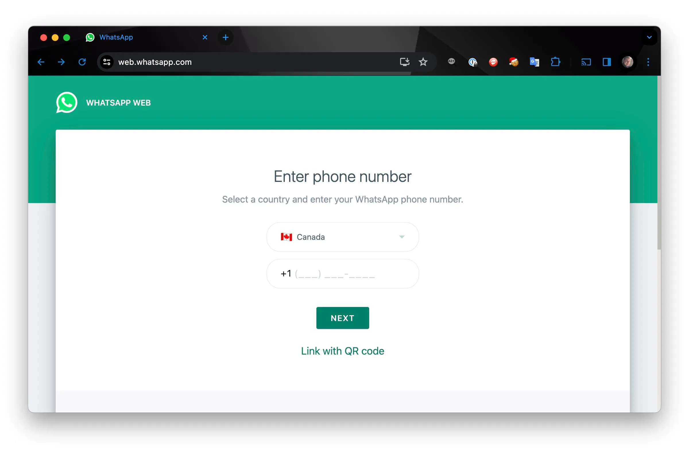 Collegamento a WhatsApp Web tramite numero di telefono su Chrome