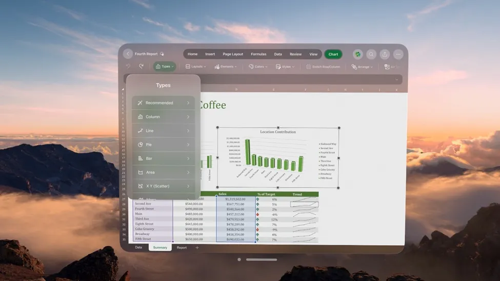 Microsoft’s Excel on the Vision Pro.