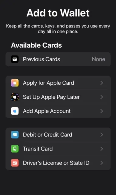 Captura de tela do aplicativo Wallet