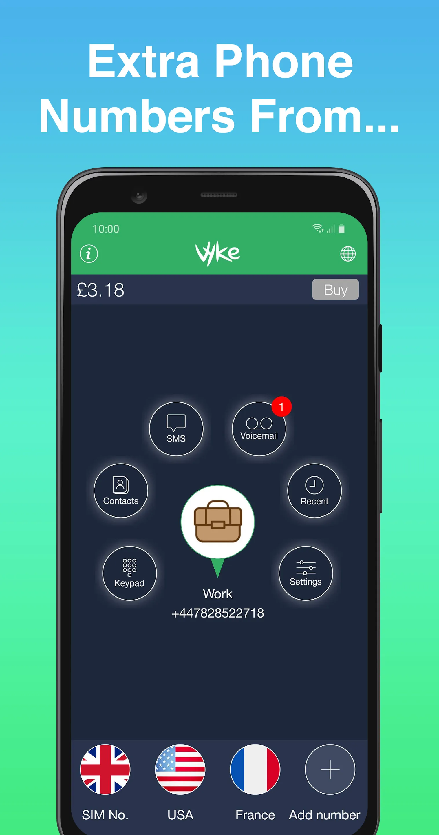 Using an extra phone number in Vyke