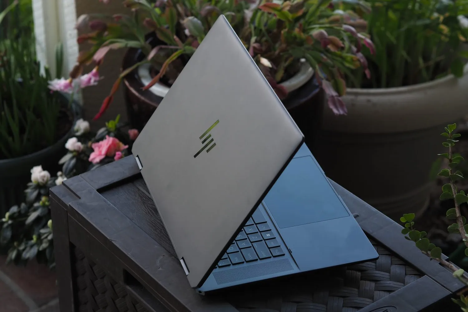 HP Spectre x360 16 2024 rear view showing lid and logo.