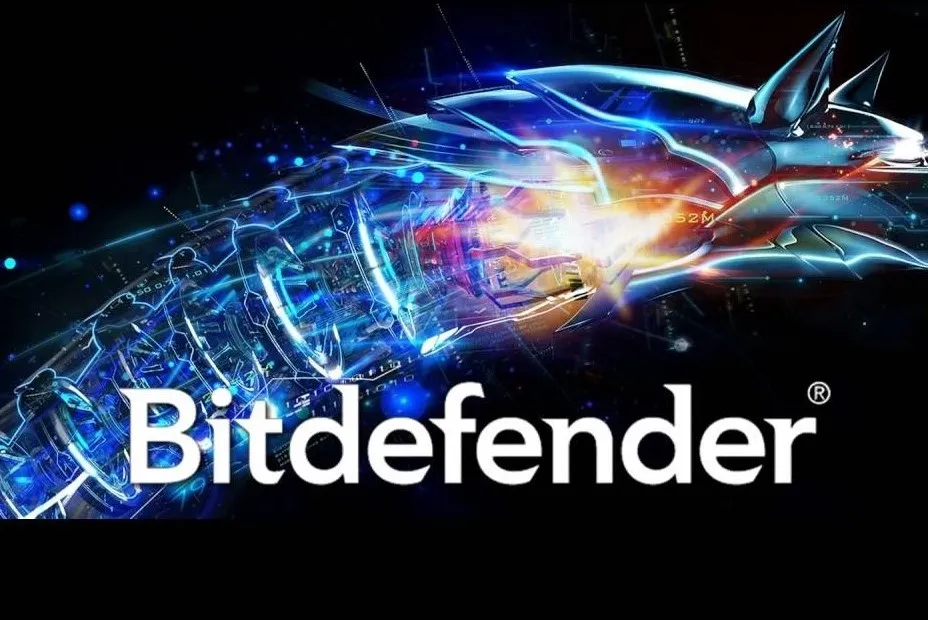 Логотип BitDefender с пылающими огнями на заднем фоне, отражающими его множество функций.