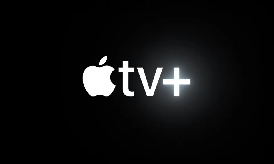 Logo Apple TV Plus in bianco su sfondo nero