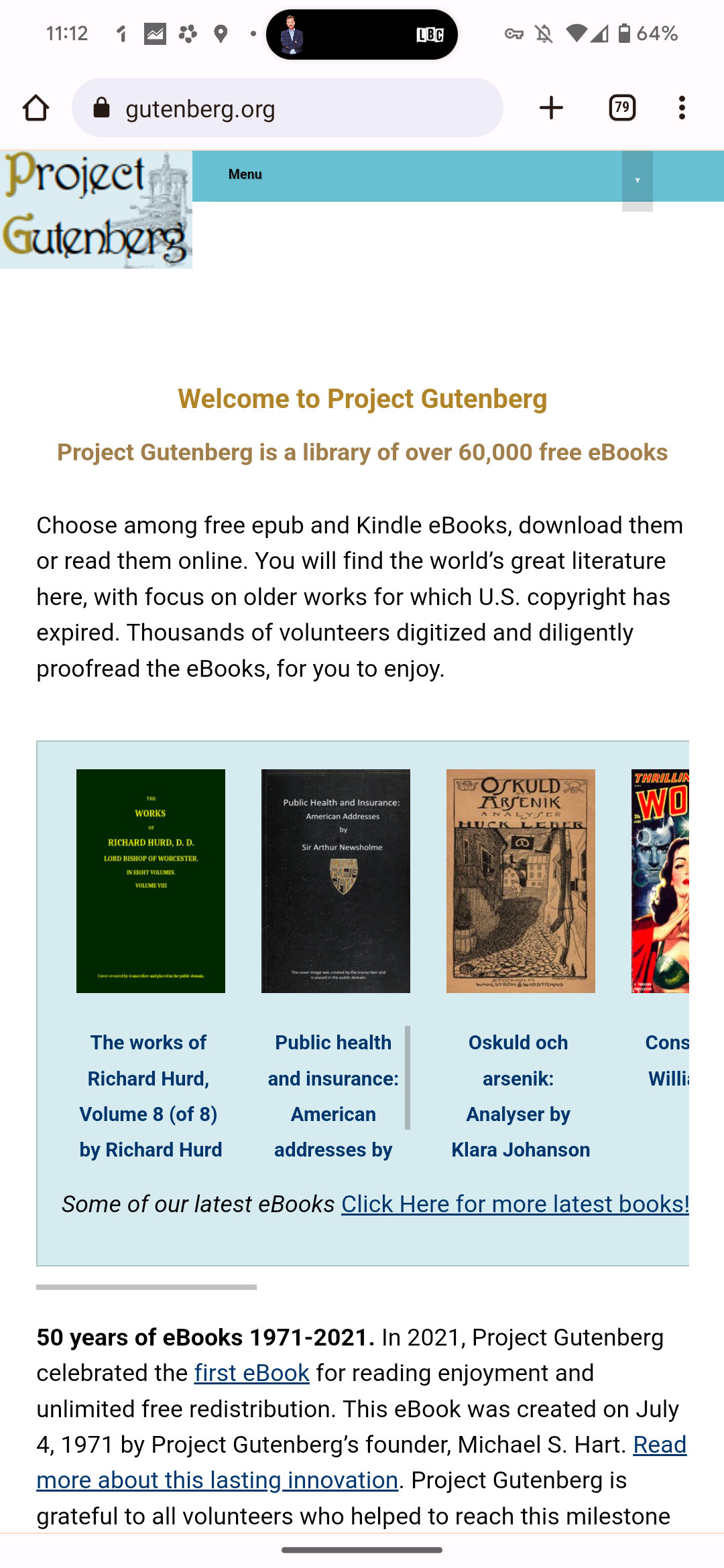 La pagina principale di Project Gutenberg