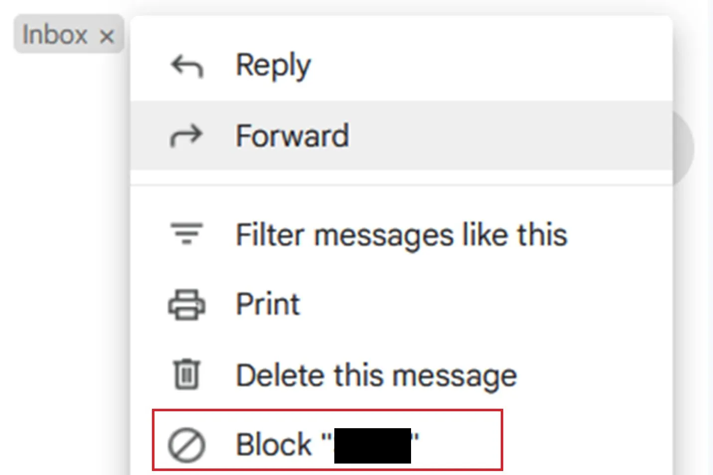 Opción de bloqueo en Gmail.