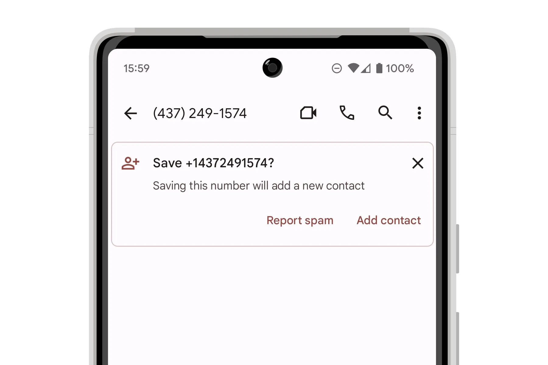 Report spam banner in Google Messages