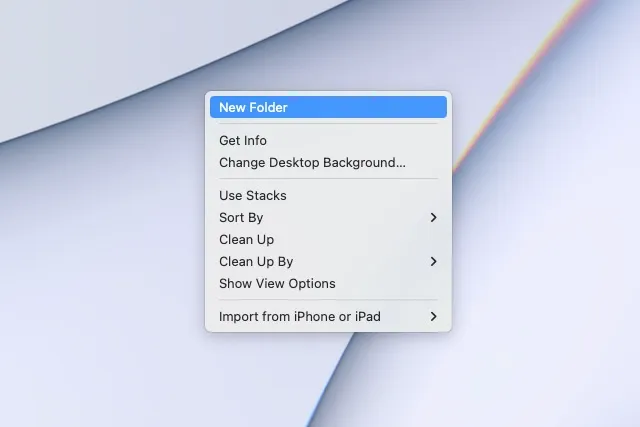 Mac桌面快捷菜单中的“新建文件夹”。