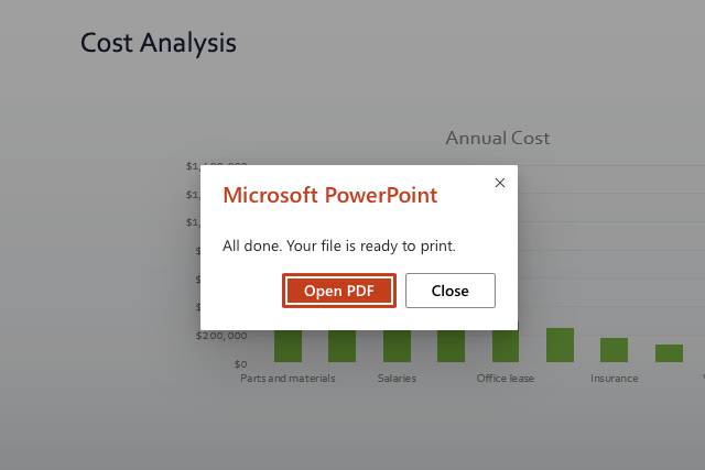 Web 上的 PowerPoint 上的打开 PDF 对话框框