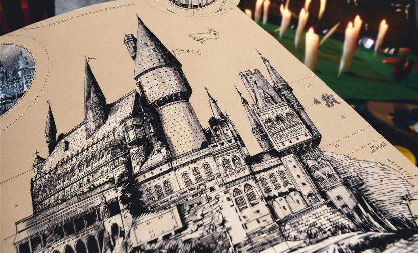 AI-generated image of a sketch of Hogwarts