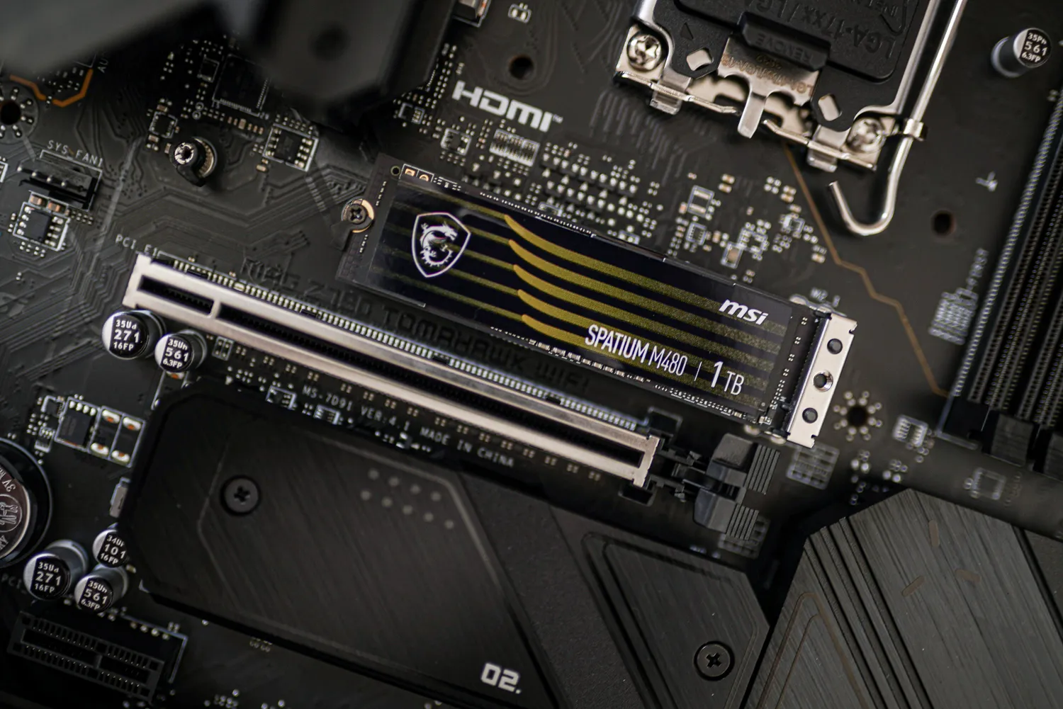 An SSD installed in a PC motherboard