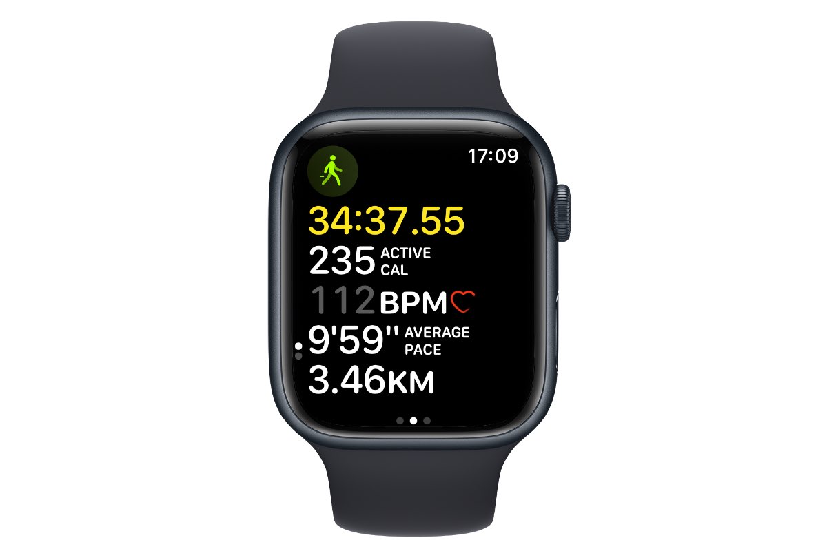 Apple Watch mostrando treino em andamento quando não consegue ler a frequência cardíaca.