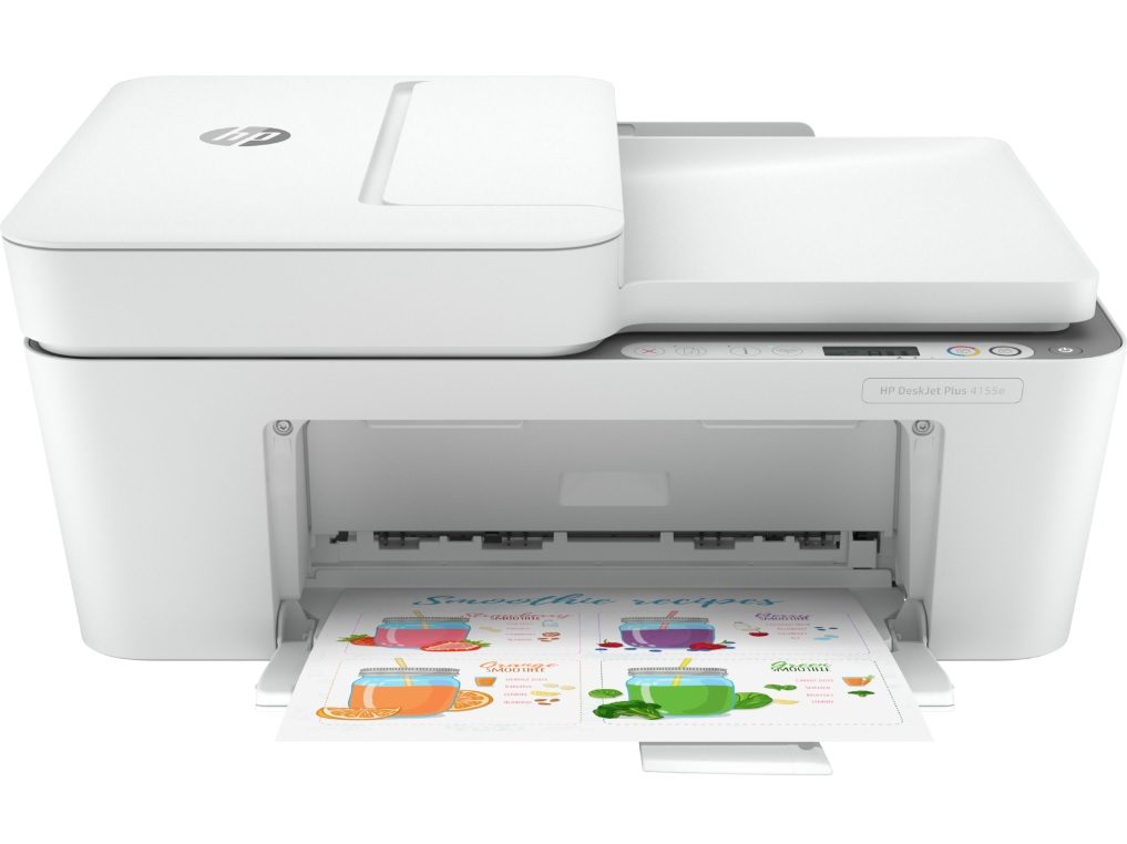 The HP Deskjet 4155e with a paper in the tray.