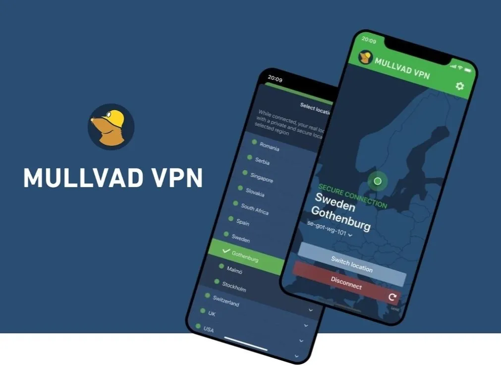 Immagine in primo piano di Mullvad VPN