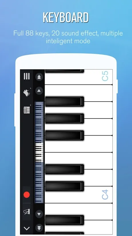 Perfect Piano app keyboard.