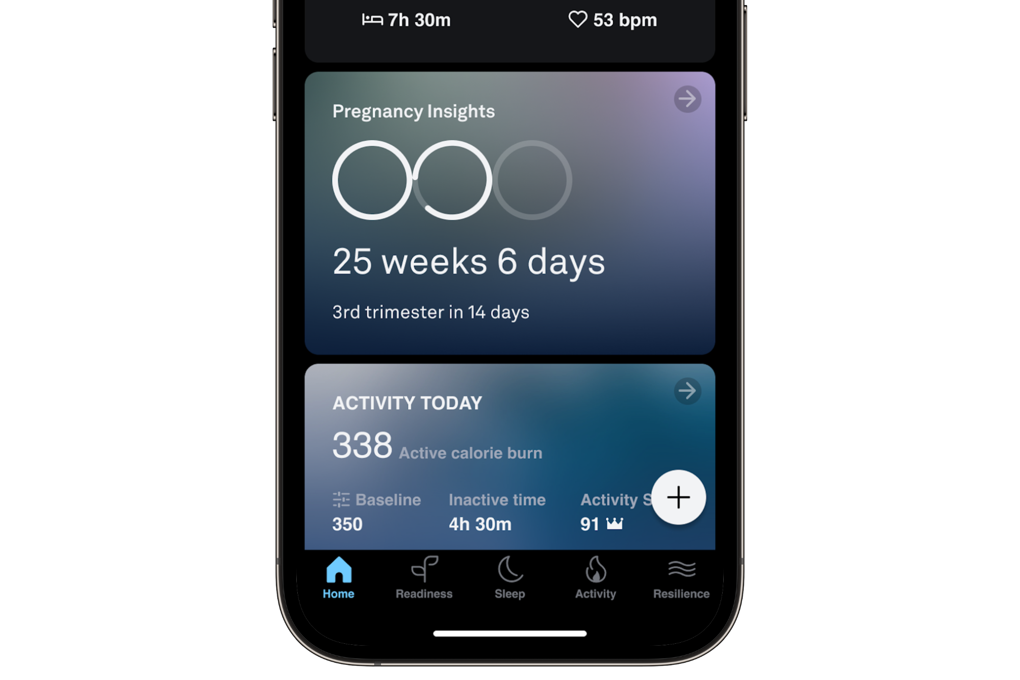 Screenshot of Oura Ring’s Pregnancy Insights feature.