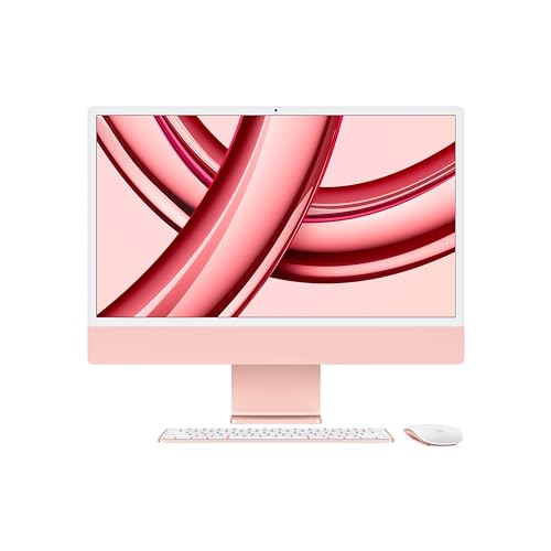 Computer desktop all-in-one Apple iMac 2023 con chip M3: CPU a 8 core, GPU a 8 core, display Retina da 24 pollici, 8GB di memoria unificata, archiviazione SSD da 256GB, accessori assortiti. Funziona con iPhone/iPad; Rosa