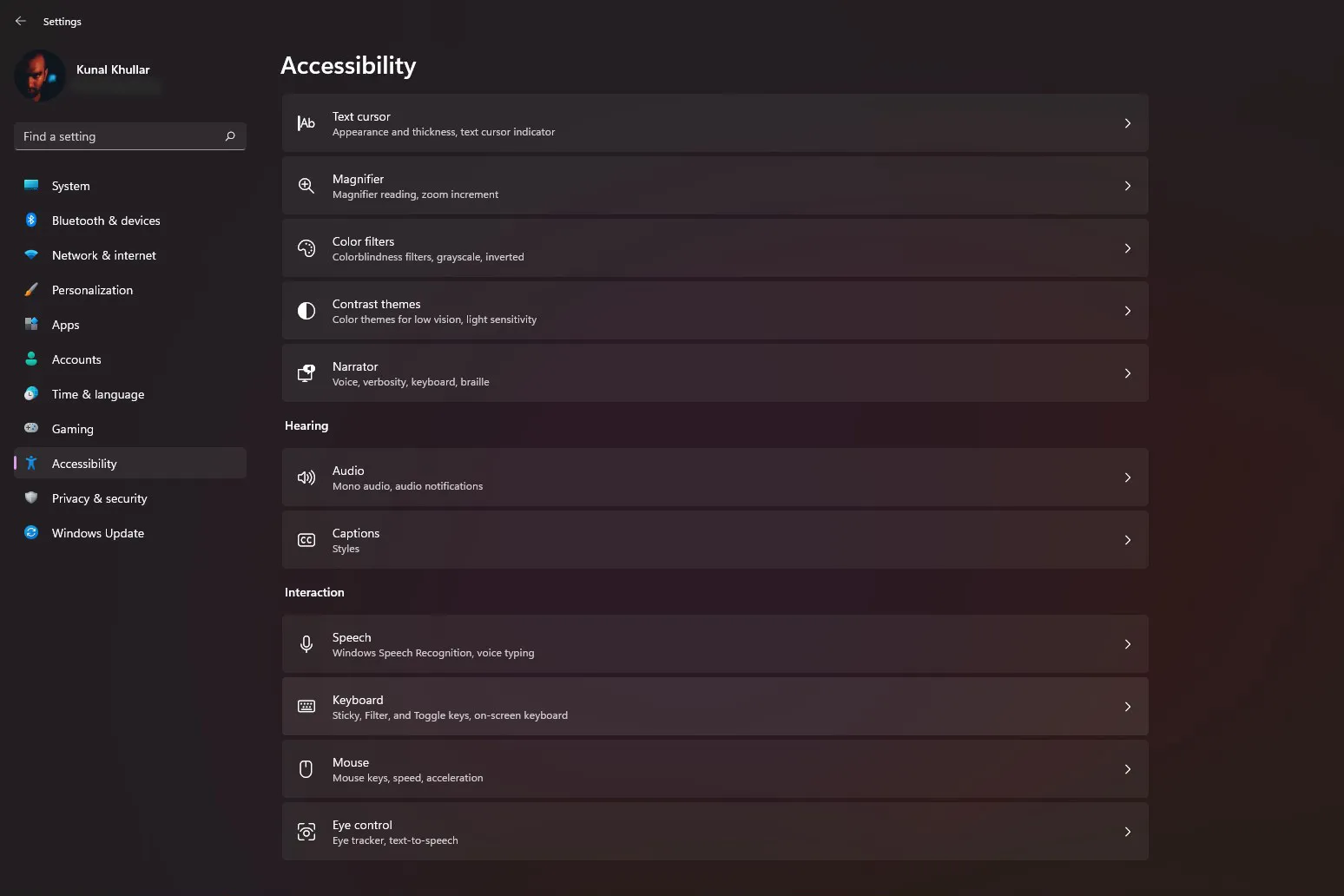 Screenshot di come aprire le impostazioni di accessibilità per la tastiera su Windows 11