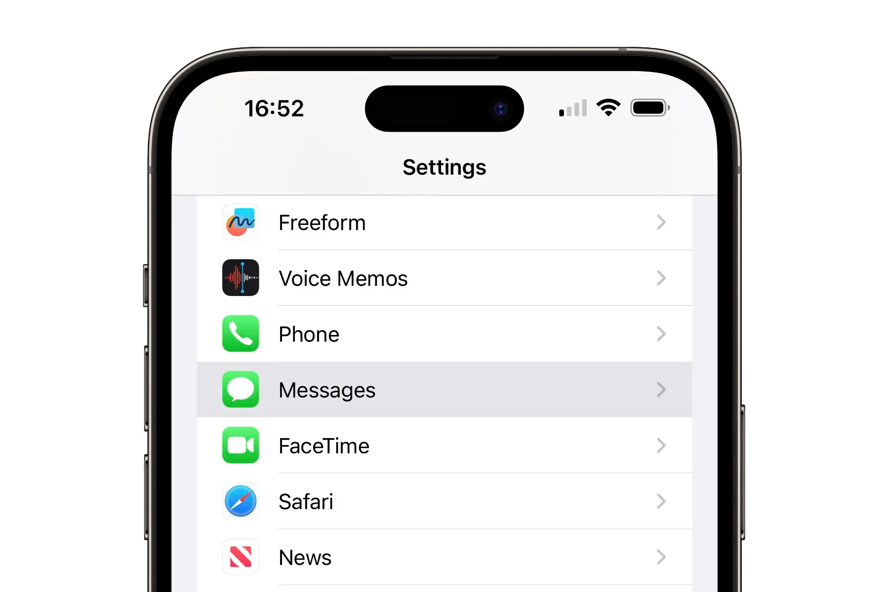 iPhone che mostra le opzioni dei Messaggi nell'app Impostazioni