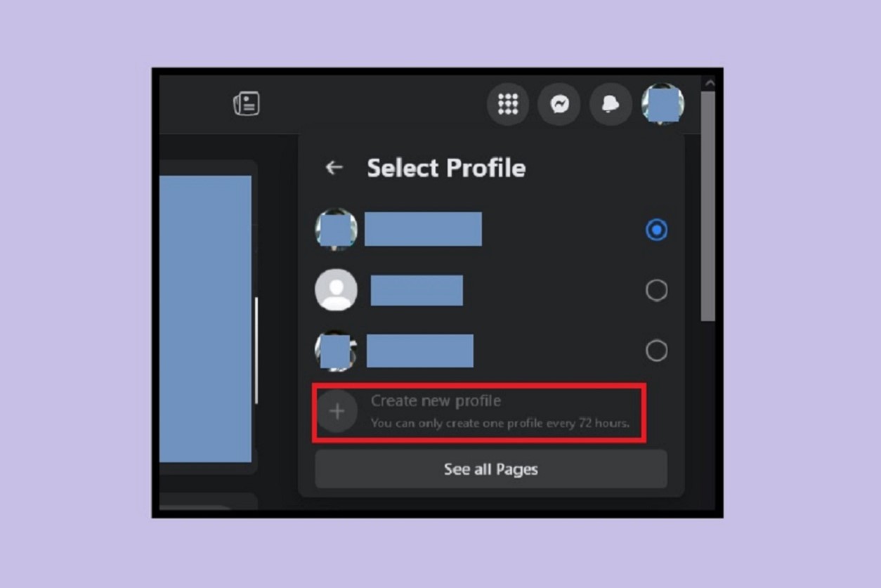 Selezione dell'opzione di visualizzazione tutti i profili sul sito web desktop di Facebook.