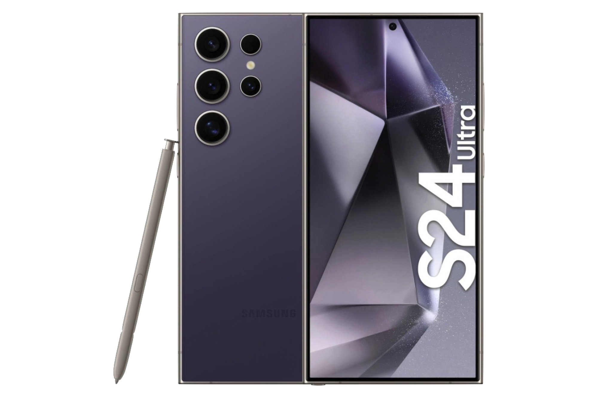 Renderização do Samsung Galaxy S24 Ultra na cor violeta.