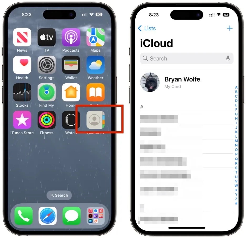 Откройте приложение Контакты на домашнем экране iPhone