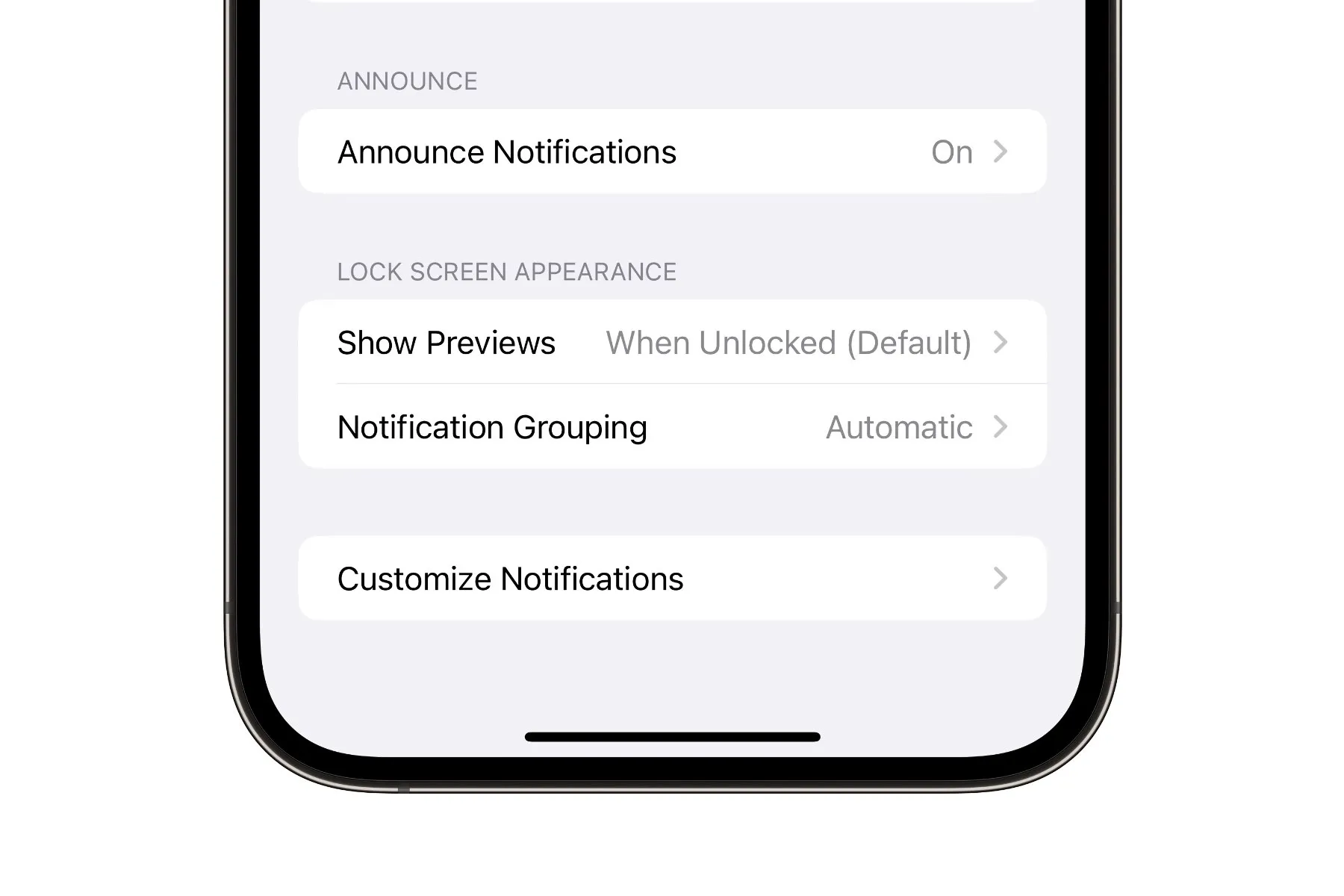 iPhone mostrando como personalizar notificações para Mensagens