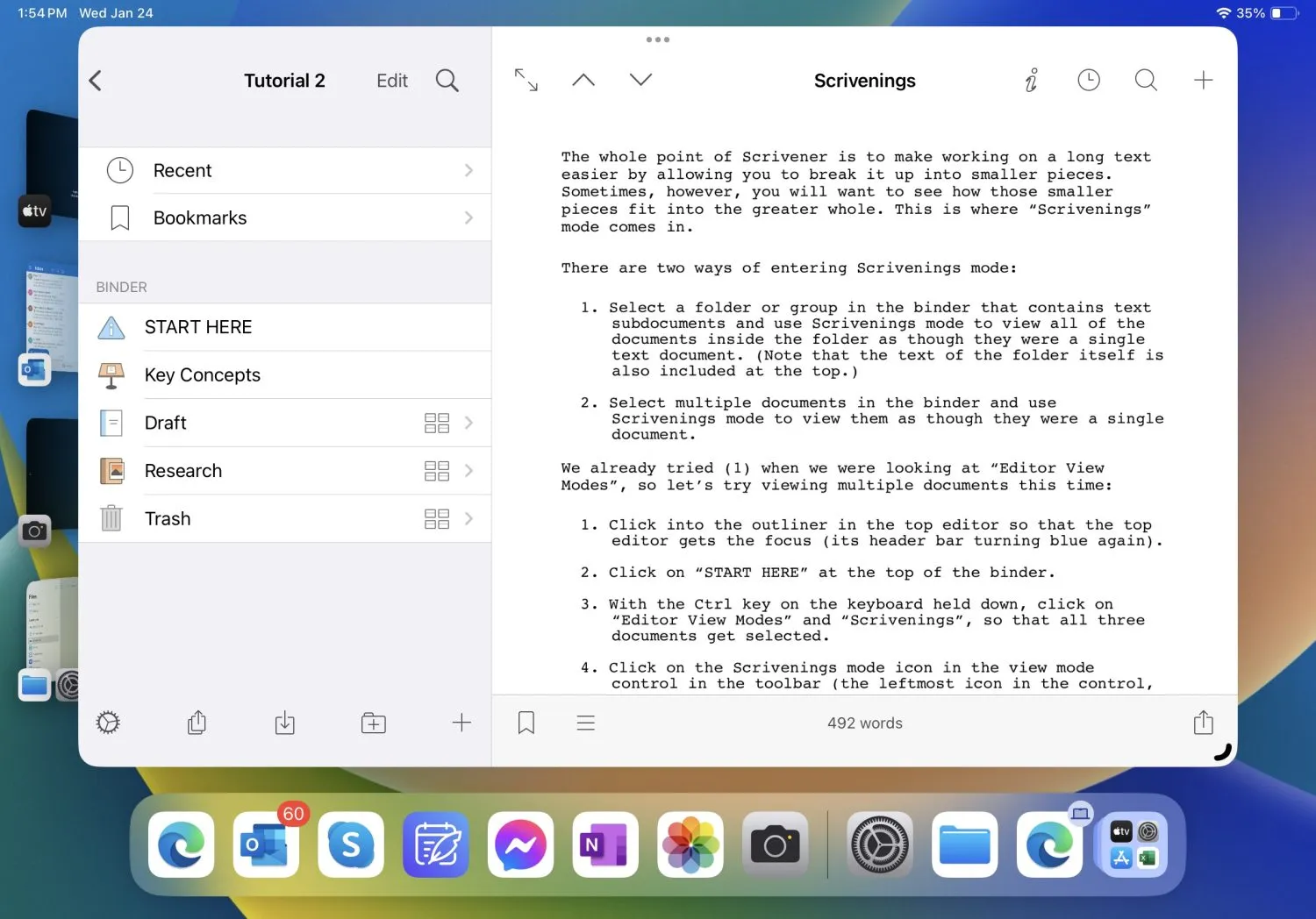 Captura de tela do iPad Pro 11 mostrando o aplicativo Scrivener