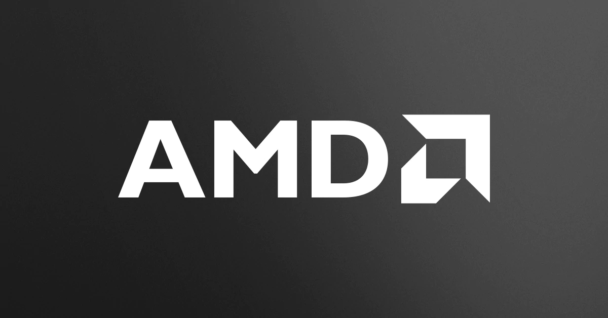 Un logo AMD su sfondo nero.