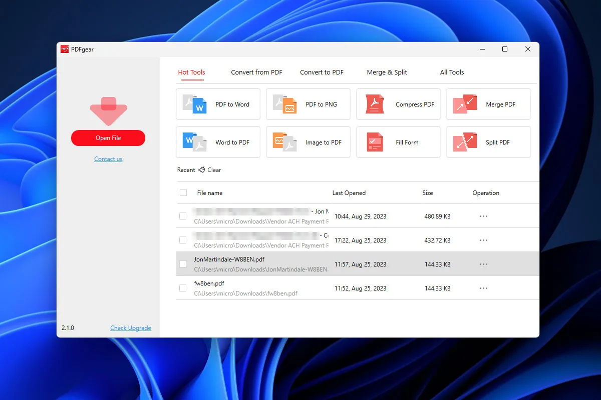App PDFGear su un desktop Windows 11