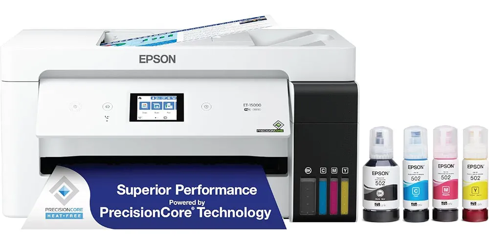 Принтер Epson EcoTank ET-15000 на белом фоне.