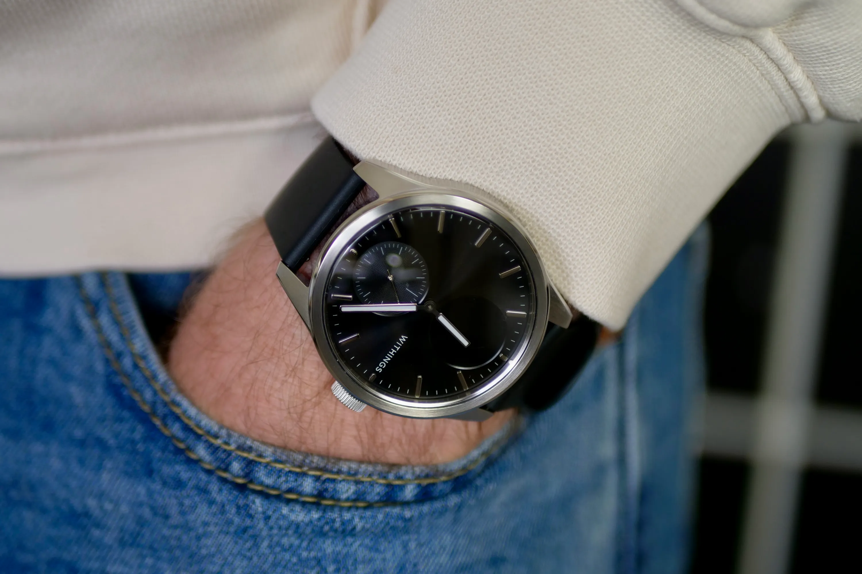 A person wearing the Withings ScanWatch 2