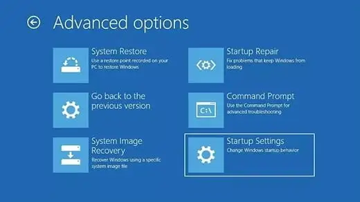 A tela de opções avançadas do Windows 11.