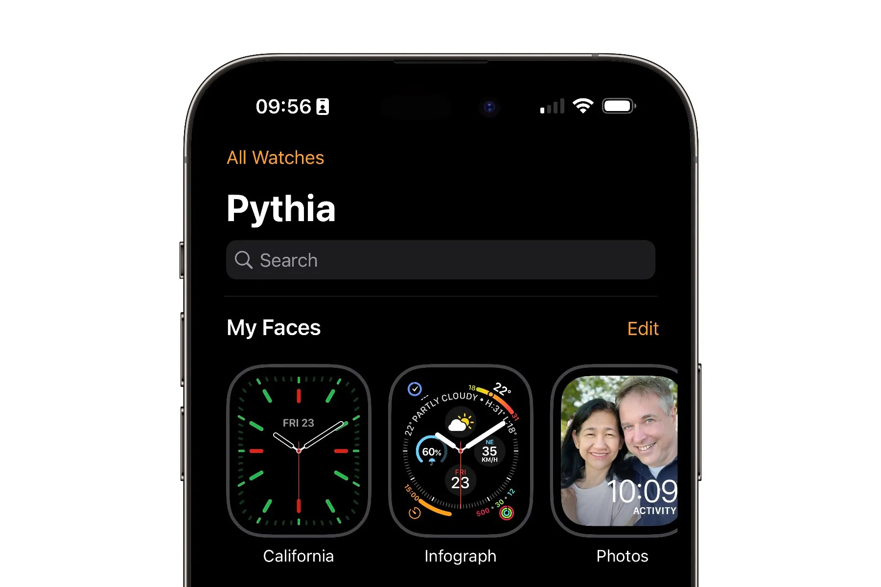 显示 Apple Watch 应用中“我的手表”视图的 iPhone