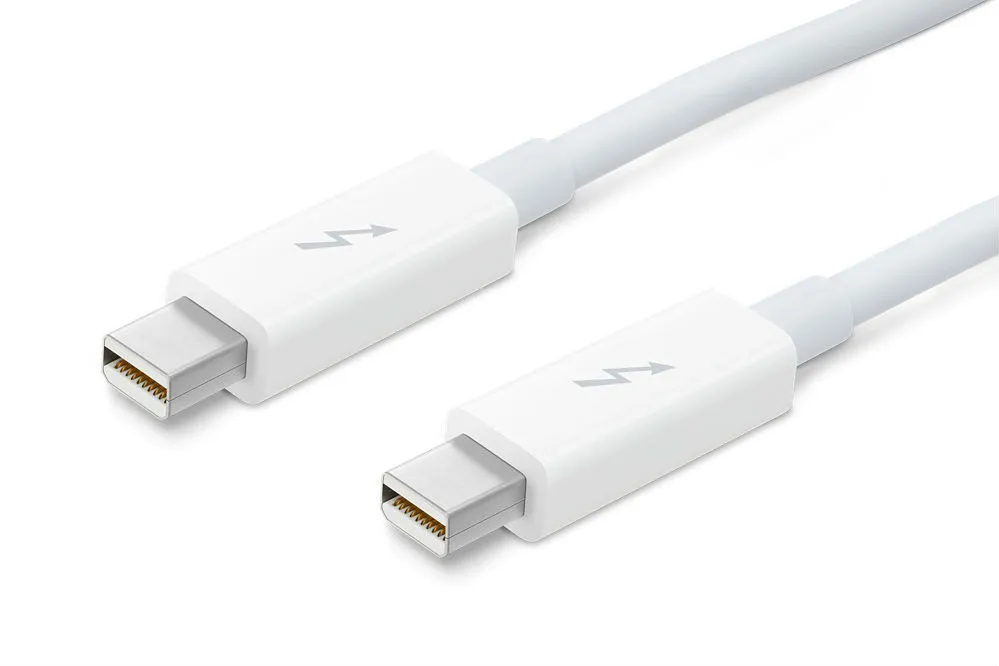 Close up of white Thunderbolt cables